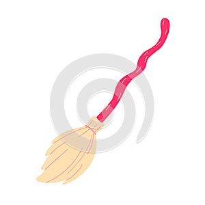 The witch`s broom. A broom isolated on a white background.Design for Halloween. Flat vector illustration