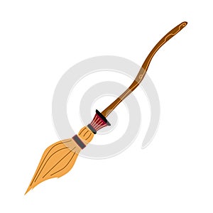 Witch s broom. Hand-drawn vector Halloween broom isolated on a white background. Flat style.