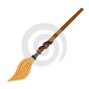 Witch s broom. Hand-drawn vector Halloween broom isolated on a white background. Flat style.