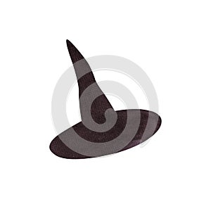 Witch's cap. Halloween decor. Black old-fashioned women's hat with a pointed top. Isolated watercolor