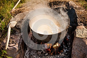 A witch`s cauldron boiling