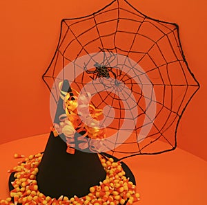 Witch's Hat with Spider Web and Candy Corn