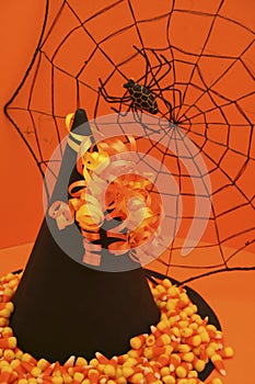 Witch's Hat with Spider Web and Candy Corn