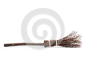 Witch`s magic broom isolated on white background
