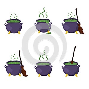 Witch s magic cauldron, the witch s broom, the pumpkin on Halloween