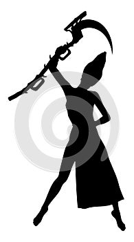 Witch with a scythe silhouette