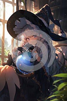 A witch with a magic ball. AI Generated