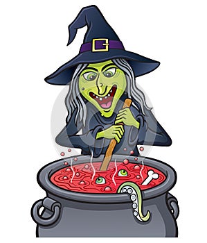 Witch Stirring Bubbling Cauldron