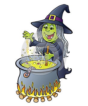 Witch Stirring Bubbling Cauldron