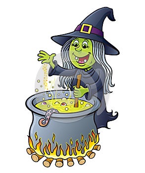 Witch Stirring Bubbling Cauldron photo