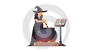 Witch stirring poison brew potion on fire