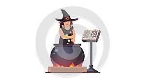 Witch stirring poison brew potion on fire