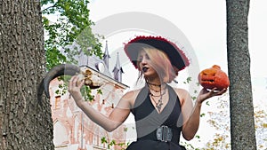 Witch talking with a skull prophecy halloween magic holiday
