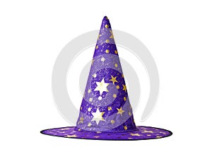 Witch or Wizard hat decorated with stars isolated