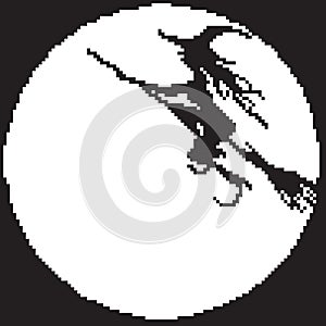 Witch, woman yaga on a broomstick painted with pixels