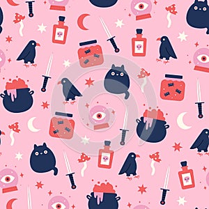 Witchcraft seamless pattern. Magic concept