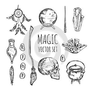 Witchcraft, wicca magic hand drawn collection