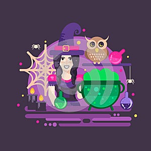 Witches cauldron halloween composition