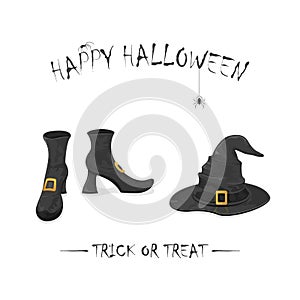 Witches shoes and hat with spiders for Halloween