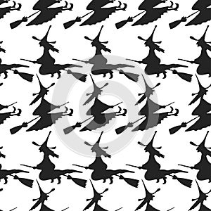 Witches silhouettes. Halloween seamless background