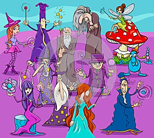 Witches and wizards cartoon characters group
