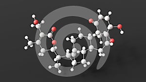 withaferin a molecule, molecular structure, steroidal lactone, ball and stick 3d model, structural chemical formula with colored photo