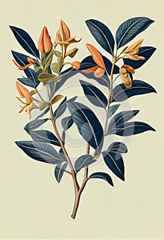 Withania Somnifera, Ashwagandha, Winter Cherry Medicinal Adaptogenic Plant, Abstract Generative AI Illustration