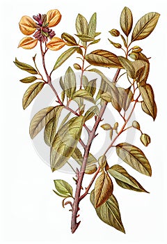 Withania Somnifera, Ashwagandha, Winter Cherry Medicinal Adaptogenic Plant, Abstract Generative AI Illustration