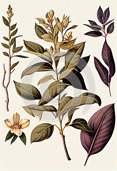 Withania Somnifera, Ashwagandha, Winter Cherry Medicinal Adaptogenic Plant, Abstract Generative AI Illustration