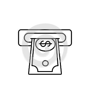 Withdrawal icon. Cash out linear symbol. Bill acceptor icon photo