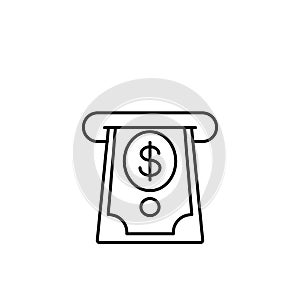 Withdrawal icon. Cash out linear symbol. Bill acceptor icon