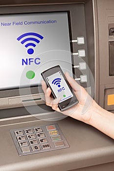 Withdrawing money atm with mobile phone a NFC terminal