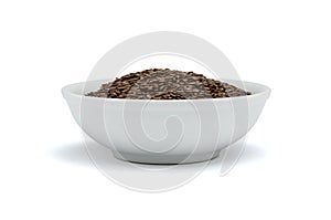 Withe bowl with ground flaxseed