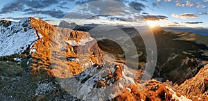 Witner autumn mountain, Val Gardena from peak Seceda,