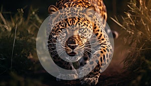 Elegant Majesty: A Majestic Leopard Stalking Through an Enchanting Verdant Jungle photo