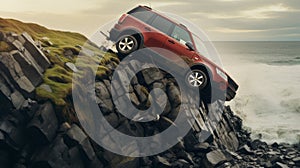 Dramatic Cliffside Escape: SUV Plunges Over the Coastal Edge photo