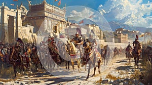 Conquest and Civilization: Dynamic Painting of Conquistadores and Aztecs photo