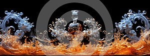 Witness the convergence of art and impossibility: a bottle and a crystal carafe showcase an intricate fractal design. photo