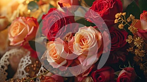 Witness the exquisite beauty of a Valentine\'s Day background adorned with an opulent bouquet of roses