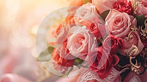 Witness the exquisite beauty of a Valentine\'s Day background adorned with an opulent bouquet of roses