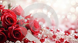 Witness the exquisite beauty of a Valentine\'s Day background adorned with an opulent bouquet of roses