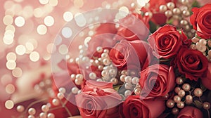 Witness the exquisite beauty of a Valentine\'s Day background adorned with an opulent bouquet of roses