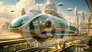 Witness a high-speed, sleek train as it traverses an ultramodern metropolis, The future of transportation, AI Generated