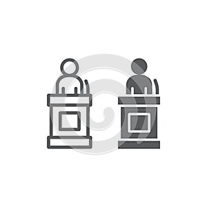 Witness line and glyph icon, justice and law, defendant sign, vector graphics, a linear pattern on a white background.