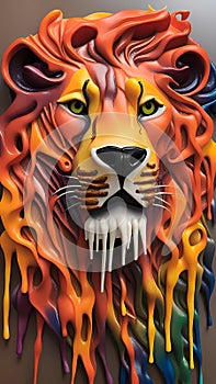 3D melted crayons lion head illustration ai generated photo