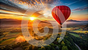 Witness the Magic of a Red Hot Air Balloon Festival Breathtaking Sunrise Views Aerial Landscapes and Adventure Awaits photo