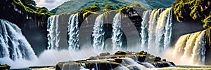 Witness a majestic waterfall plunging down a rocky cliff and beauty of nature in a mesmerizing capture