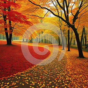 Witness masterpiece unfold as vibrant autumn leaves paint the landscape in a breathtaking symphony of colors photo