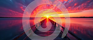 Breathtaking Sunset Hues Over the Steinhuder Meer A Dramatic Jetty Scene photo