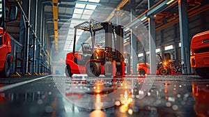 Forklifts in Industrial Warehouses. Precision Lifting and Transport of Heavy Loads photo